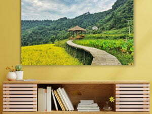 Cabinet For Tv Interior Wall Mockup,yellow Wall.